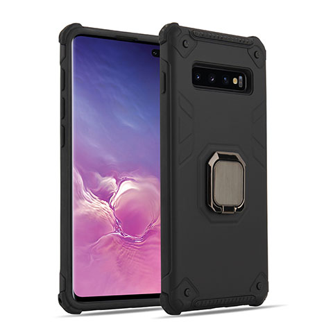 Funda Bumper Silicona y Plastico Mate Carcasa con Magnetico Anillo de dedo Soporte T01 para Samsung Galaxy S10 Negro