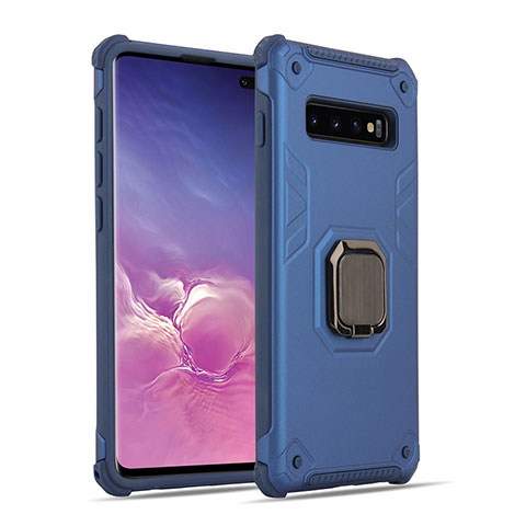 Funda Bumper Silicona y Plastico Mate Carcasa con Magnetico Anillo de dedo Soporte T01 para Samsung Galaxy S10 Plus Azul