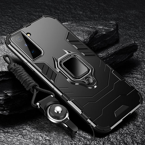 Funda Bumper Silicona y Plastico Mate Carcasa con Magnetico Anillo de dedo Soporte T06 para Samsung Galaxy S23 5G Negro