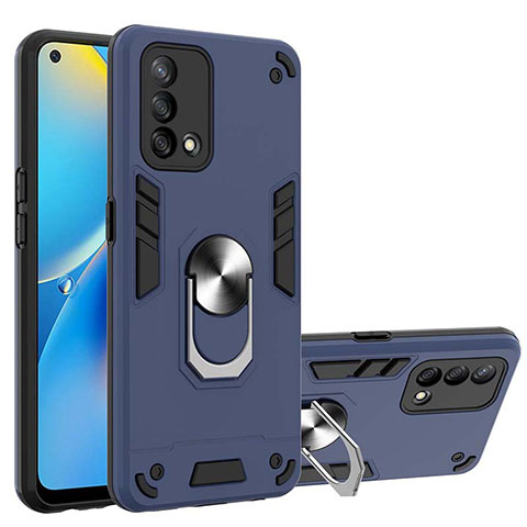 Funda Bumper Silicona y Plastico Mate Carcasa con Magnetico Anillo de dedo Soporte Y01B para Oppo A95 4G Azul