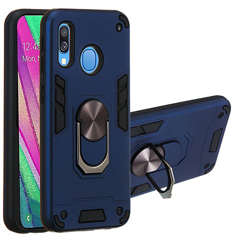 Funda Bumper Silicona y Plastico Mate Carcasa con Magnetico Anillo de dedo Soporte Y01B para Samsung Galaxy A40 Azul