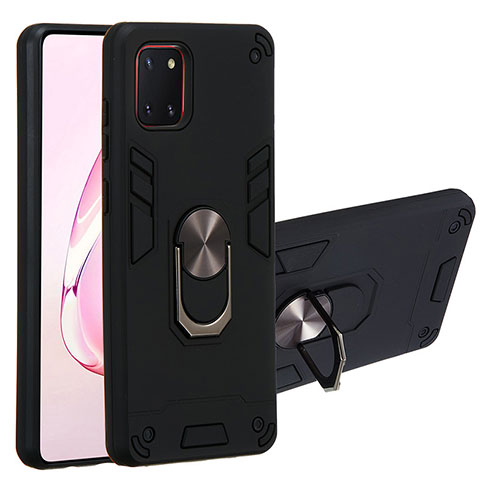 Funda Bumper Silicona y Plastico Mate Carcasa con Magnetico Anillo de dedo Soporte Y01B para Samsung Galaxy A81 Negro