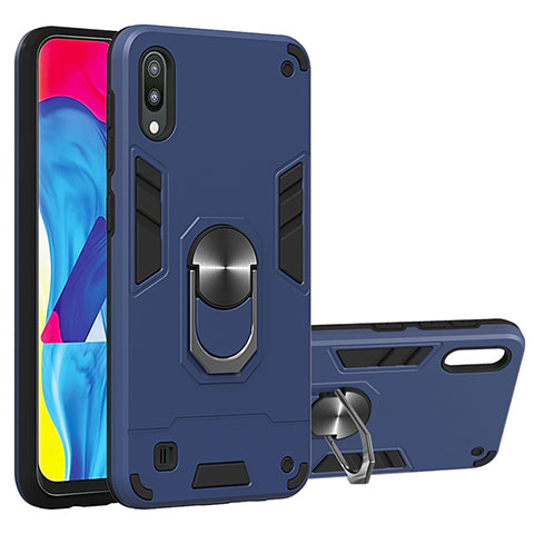 Funda Bumper Silicona y Plastico Mate Carcasa con Magnetico Anillo de dedo Soporte Y01B para Samsung Galaxy M10 Azul