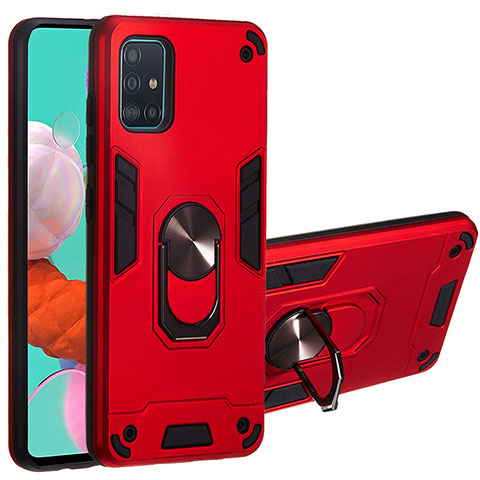 Funda Bumper Silicona y Plastico Mate Carcasa con Magnetico Anillo de dedo Soporte Y01B para Samsung Galaxy M40S Rojo