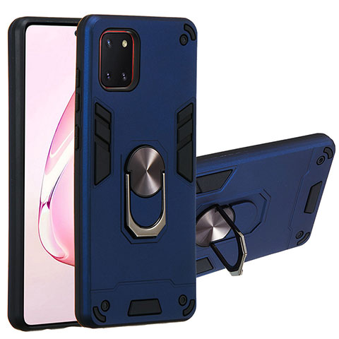 Funda Bumper Silicona y Plastico Mate Carcasa con Magnetico Anillo de dedo Soporte Y01B para Samsung Galaxy M60s Azul