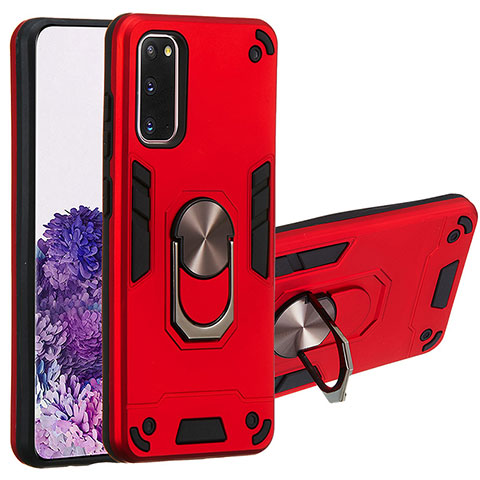 Funda Bumper Silicona y Plastico Mate Carcasa con Magnetico Anillo de dedo Soporte Y01B para Samsung Galaxy S20 5G Rojo