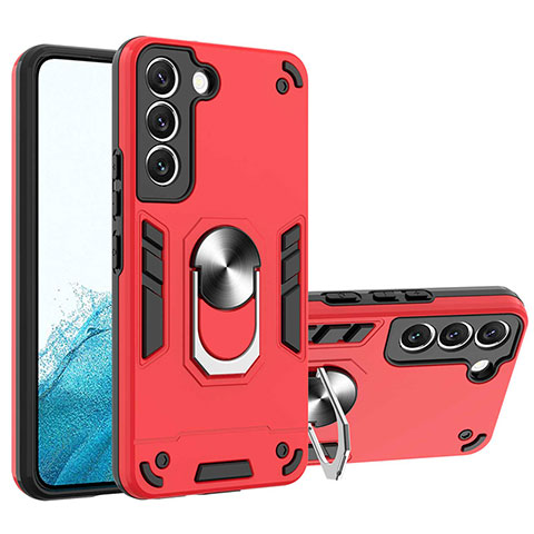 Funda Bumper Silicona y Plastico Mate Carcasa con Magnetico Anillo de dedo Soporte Y01B para Samsung Galaxy S21 Plus 5G Rojo