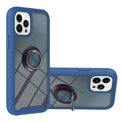 Funda Bumper Silicona y Plastico Mate Carcasa con Magnetico Anillo de dedo Soporte YB1 para Apple iPhone 13 Pro Max Azul