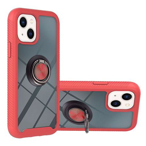 Funda Bumper Silicona y Plastico Mate Carcasa con Magnetico Anillo de dedo Soporte YB1 para Apple iPhone 13 Rojo