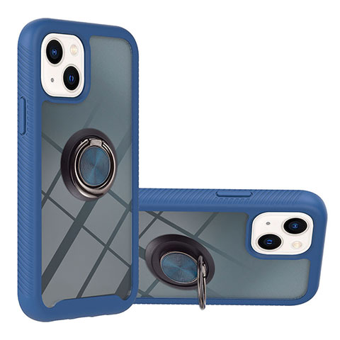 Funda Bumper Silicona y Plastico Mate Carcasa con Magnetico Anillo de dedo Soporte YB1 para Apple iPhone 14 Plus Azul