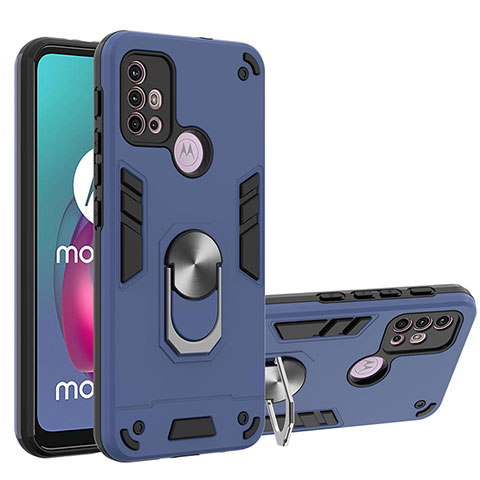 Funda Bumper Silicona y Plastico Mate Carcasa con Magnetico Anillo de dedo Soporte YB1 para Motorola Moto G10 Azul