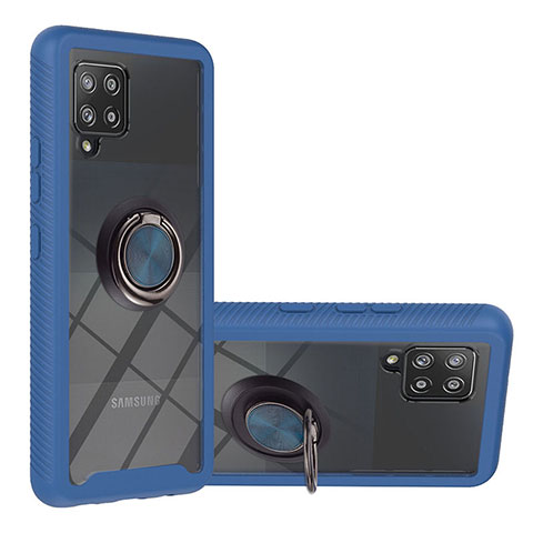 Funda Bumper Silicona y Plastico Mate Carcasa con Magnetico Anillo de dedo Soporte YB1 para Samsung Galaxy A42 5G Azul