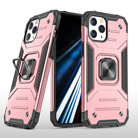 Funda Bumper Silicona y Plastico Mate Carcasa con Magnetico Anillo de dedo Soporte YF1 para Apple iPhone 13 Pro Max Oro Rosa