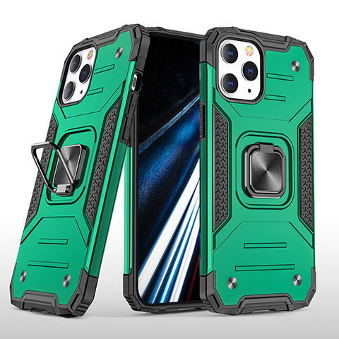 Funda Bumper Silicona y Plastico Mate Carcasa con Magnetico Anillo de dedo Soporte YF1 para Apple iPhone 13 Pro Verde