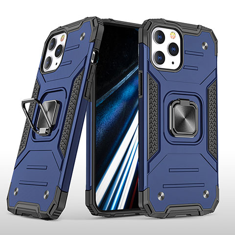 Funda Bumper Silicona y Plastico Mate Carcasa con Magnetico Anillo de dedo Soporte YF1 para Apple iPhone 14 Pro Azul