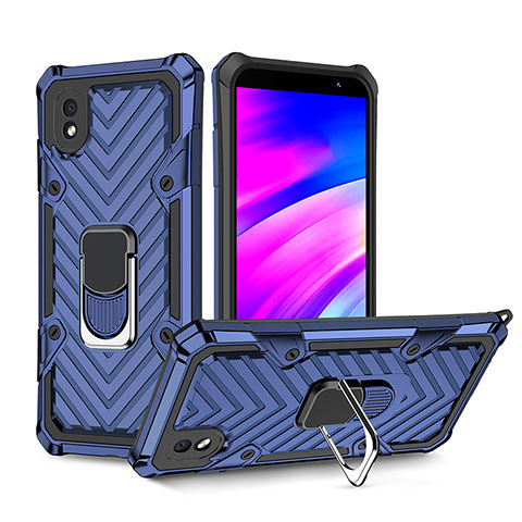 Funda Bumper Silicona y Plastico Mate Carcasa con Magnetico Anillo de dedo Soporte YF1 para Samsung Galaxy A01 Core Azul