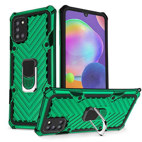 Funda Bumper Silicona y Plastico Mate Carcasa con Magnetico Anillo de dedo Soporte YF1 para Samsung Galaxy A31 Verde