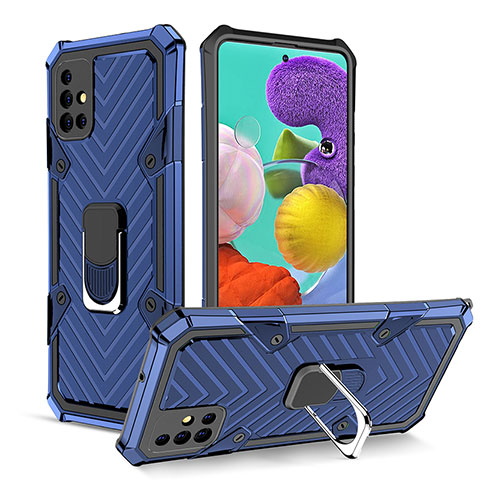 Funda Bumper Silicona y Plastico Mate Carcasa con Magnetico Anillo de dedo Soporte YF1 para Samsung Galaxy A51 4G Azul