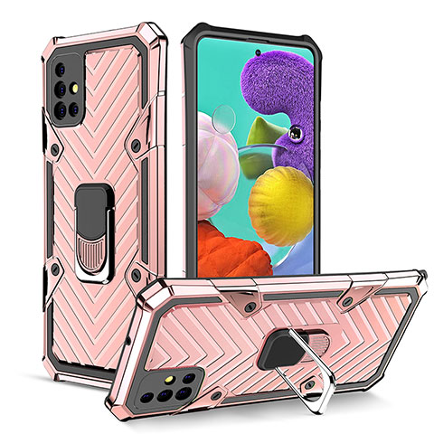 Funda Bumper Silicona y Plastico Mate Carcasa con Magnetico Anillo de dedo Soporte YF1 para Samsung Galaxy A51 5G Oro Rosa