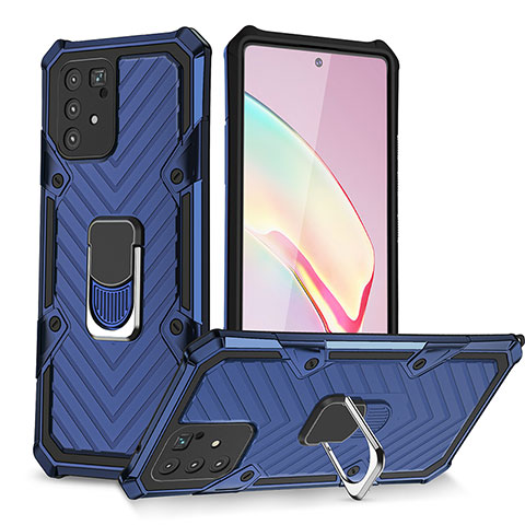 Funda Bumper Silicona y Plastico Mate Carcasa con Magnetico Anillo de dedo Soporte YF1 para Samsung Galaxy M80S Azul