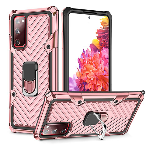 Funda Bumper Silicona y Plastico Mate Carcasa con Magnetico Anillo de dedo Soporte YF1 para Samsung Galaxy S20 FE (2022) 5G Oro Rosa