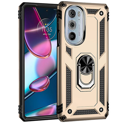 Funda Bumper Silicona y Plastico Mate Carcasa con Magnetico Anillo de dedo Soporte Z01 para Motorola Moto Edge 30 Pro 5G Oro