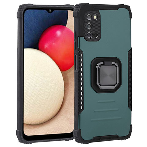 Funda Bumper Silicona y Plastico Mate Carcasa con Magnetico Anillo de dedo Soporte ZJ1 para Samsung Galaxy A02s Verde