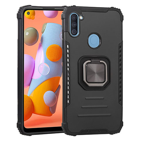 Funda Bumper Silicona y Plastico Mate Carcasa con Magnetico Anillo de dedo Soporte ZJ2 para Samsung Galaxy A11 Negro