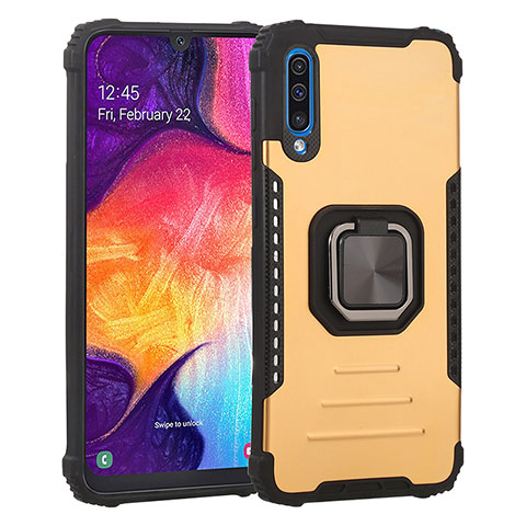 Funda Bumper Silicona y Plastico Mate Carcasa con Magnetico Anillo de dedo Soporte ZJ2 para Samsung Galaxy A50S Oro