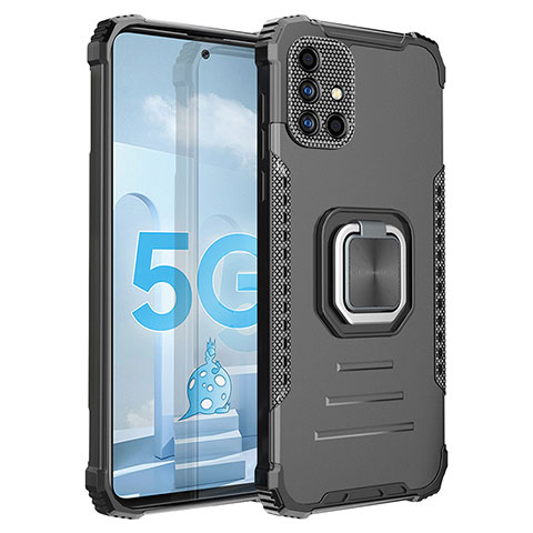 Funda Bumper Silicona y Plastico Mate Carcasa con Magnetico Anillo de dedo Soporte ZJ2 para Samsung Galaxy A51 4G Negro
