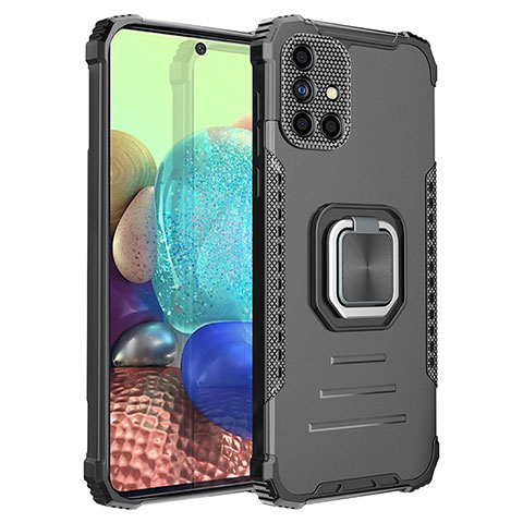 Funda Bumper Silicona y Plastico Mate Carcasa con Magnetico Anillo de dedo Soporte ZJ2 para Samsung Galaxy A71 4G A715 Negro