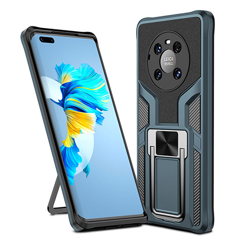 Funda Bumper Silicona y Plastico Mate Carcasa con Magnetico Anillo de dedo Soporte ZL1 para Huawei Mate 40 Pro Cian