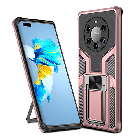 Funda Bumper Silicona y Plastico Mate Carcasa con Magnetico Anillo de dedo Soporte ZL1 para Huawei Mate 40 Pro+ Plus Oro Rosa