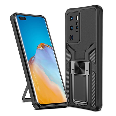 Funda Bumper Silicona y Plastico Mate Carcasa con Magnetico Anillo de dedo Soporte ZL1 para Huawei P40 Pro Negro