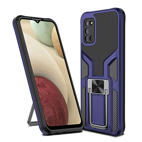 Funda Bumper Silicona y Plastico Mate Carcasa con Magnetico Anillo de dedo Soporte ZL1 para Samsung Galaxy A02s Azul