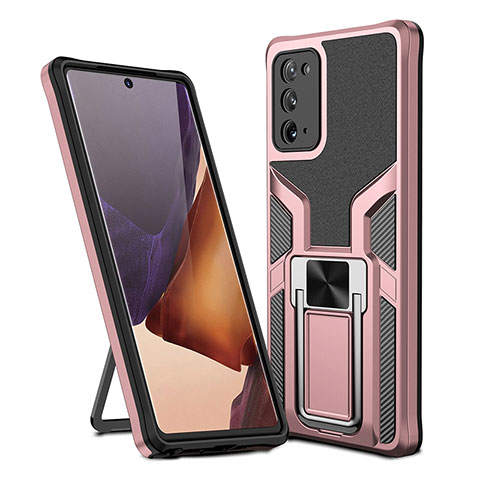 Funda Bumper Silicona y Plastico Mate Carcasa con Magnetico Anillo de dedo Soporte ZL1 para Samsung Galaxy Note 20 5G Oro Rosa