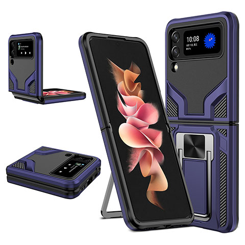 Funda Bumper Silicona y Plastico Mate Carcasa con Magnetico Anillo de dedo Soporte ZL1 para Samsung Galaxy Z Flip3 5G Azul