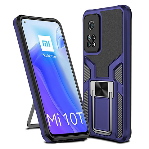 Funda Bumper Silicona y Plastico Mate Carcasa con Magnetico Anillo de dedo Soporte ZL1 para Xiaomi Mi 10T 5G Azul