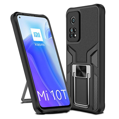 Funda Bumper Silicona y Plastico Mate Carcasa con Magnetico Anillo de dedo Soporte ZL1 para Xiaomi Mi 10T 5G Negro