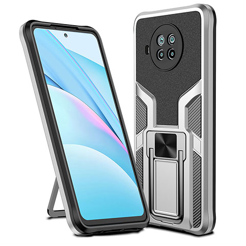 Funda Bumper Silicona y Plastico Mate Carcasa con Magnetico Anillo de dedo Soporte ZL1 para Xiaomi Mi 10T Lite 5G Plata