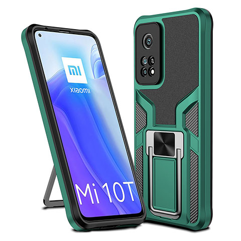 Funda Bumper Silicona y Plastico Mate Carcasa con Magnetico Anillo de dedo Soporte ZL1 para Xiaomi Mi 10T Pro 5G Verde