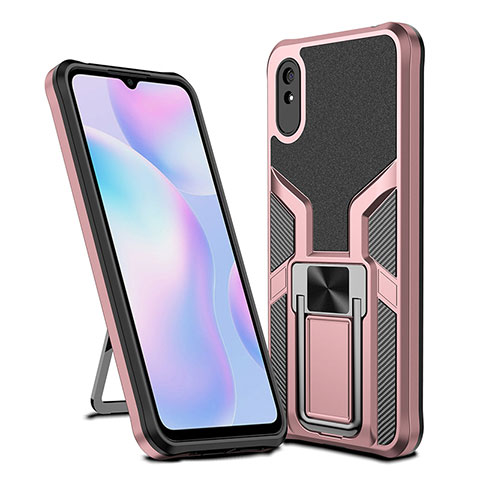 Funda Bumper Silicona y Plastico Mate Carcasa con Magnetico Anillo de dedo Soporte ZL1 para Xiaomi Redmi 9AT Oro Rosa