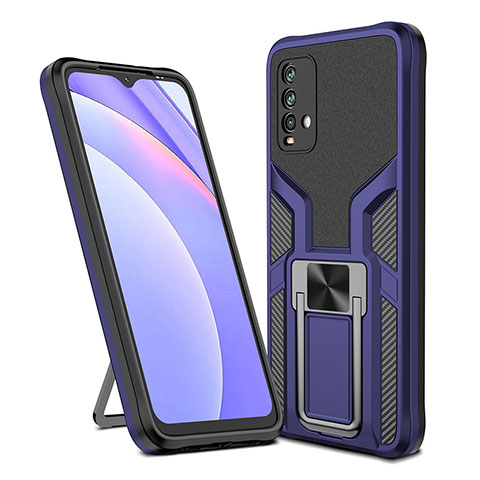 Funda Bumper Silicona y Plastico Mate Carcasa con Magnetico Anillo de dedo Soporte ZL1 para Xiaomi Redmi 9T 4G Azul