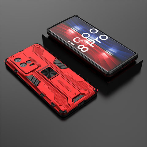 Funda Bumper Silicona y Plastico Mate Carcasa con Magnetico Soporte A01 para Vivo iQOO 8 Pro 5G Rojo