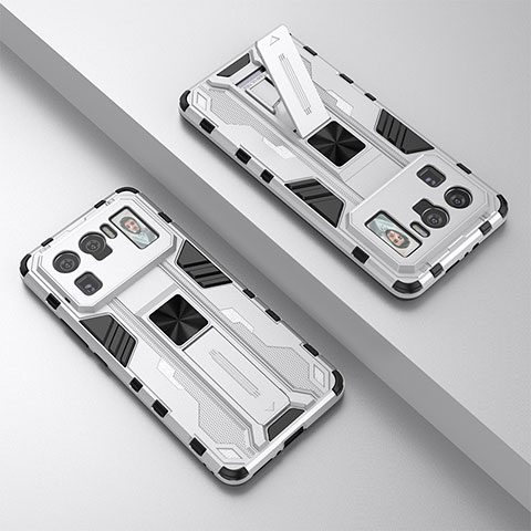 Funda Bumper Silicona y Plastico Mate Carcasa con Magnetico Soporte A01 para Xiaomi Mi 11 Ultra 5G Blanco