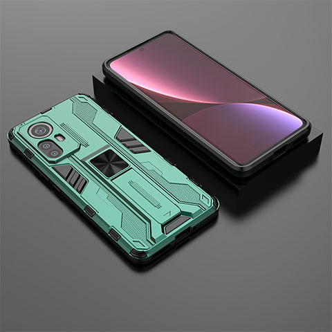 Funda Bumper Silicona y Plastico Mate Carcasa con Magnetico Soporte A01 para Xiaomi Mi 12 5G Verde