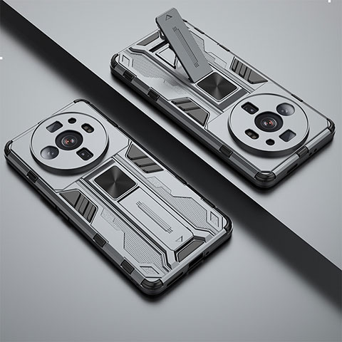 Funda Bumper Silicona y Plastico Mate Carcasa con Magnetico Soporte A01 para Xiaomi Mi 12 Ultra 5G Gris