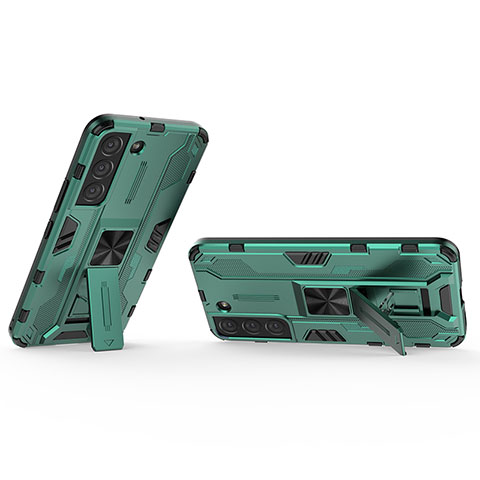 Funda Bumper Silicona y Plastico Mate Carcasa con Magnetico Soporte A02 para Samsung Galaxy S21 FE 5G Verde