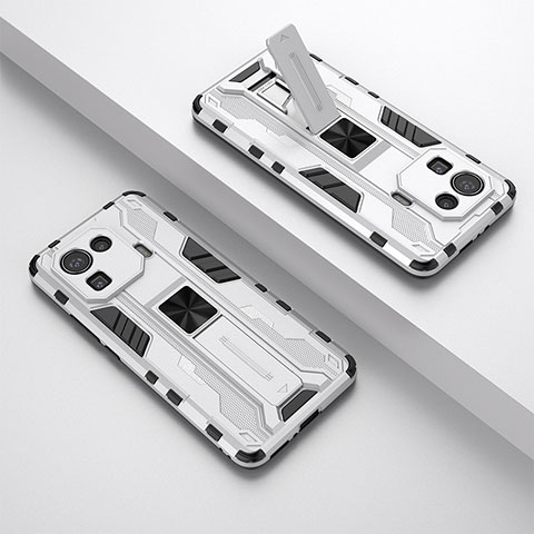 Funda Bumper Silicona y Plastico Mate Carcasa con Magnetico Soporte A02 para Xiaomi Mi 11 Pro 5G Blanco