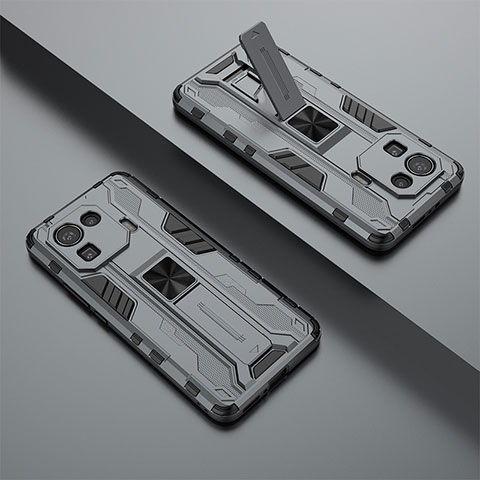 Funda Bumper Silicona y Plastico Mate Carcasa con Magnetico Soporte A02 para Xiaomi Mi 11 Pro 5G Gris